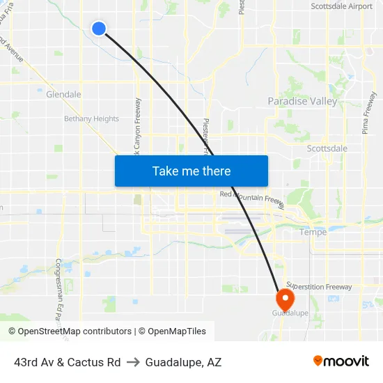 43rd Av & Cactus Rd to Guadalupe, AZ map