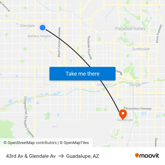 43rd Av & Glendale Av to Guadalupe, AZ map