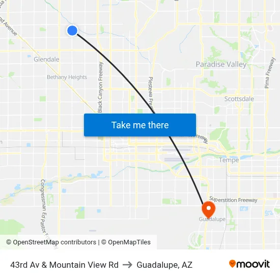 43rd Av & Mountain View Rd to Guadalupe, AZ map