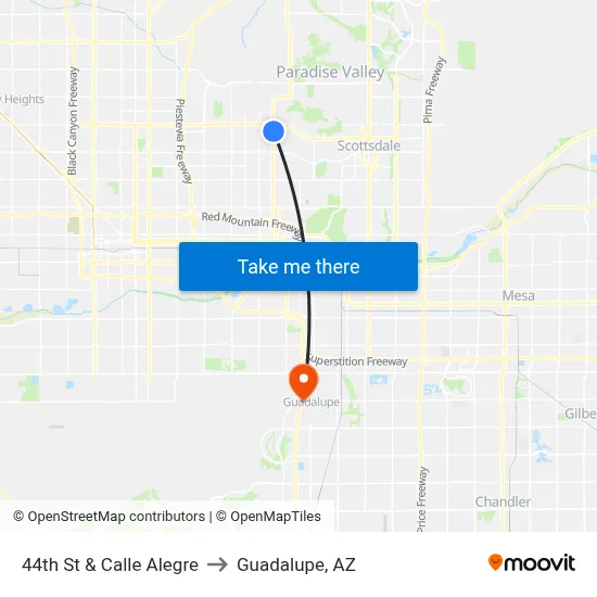 44th St & Calle Alegre to Guadalupe, AZ map