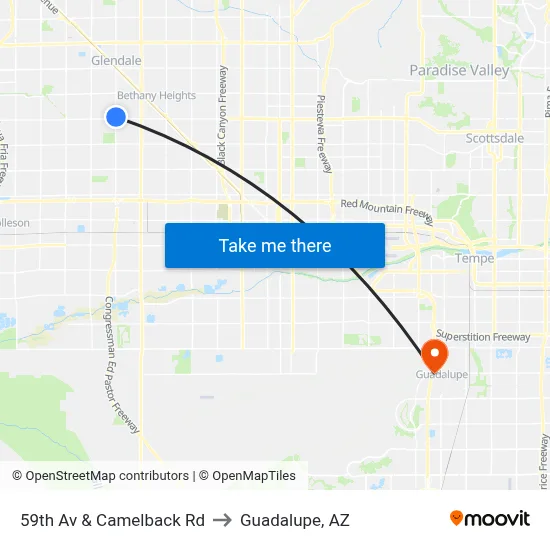 59th Av & Camelback Rd to Guadalupe, AZ map