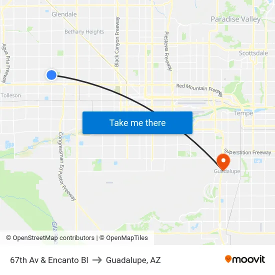 67th Av & Encanto Bl to Guadalupe, AZ map