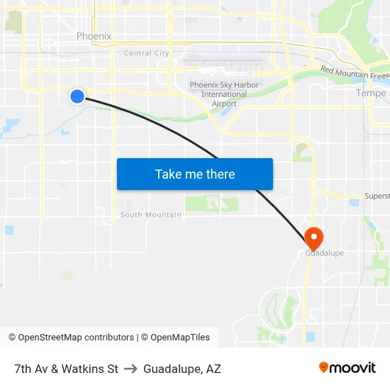 7th Av & Watkins St to Guadalupe, AZ map