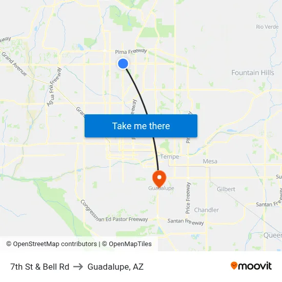 7th St & Bell Rd to Guadalupe, AZ map