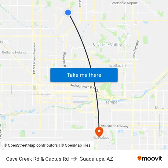 Cave Creek Rd & Cactus Rd to Guadalupe, AZ map