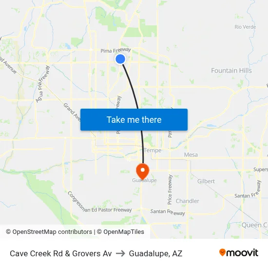 Cave Creek Rd & Grovers Av to Guadalupe, AZ map