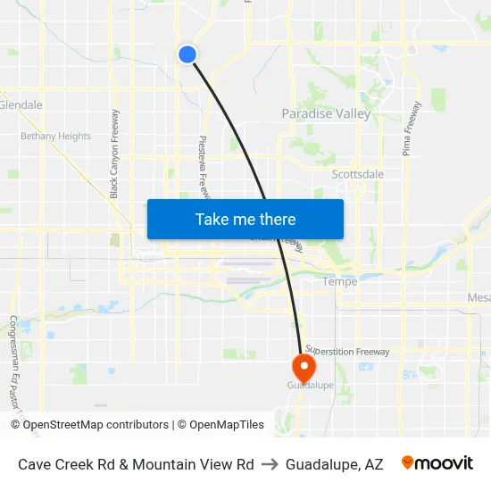Cave Creek Rd & Mountain View Rd to Guadalupe, AZ map