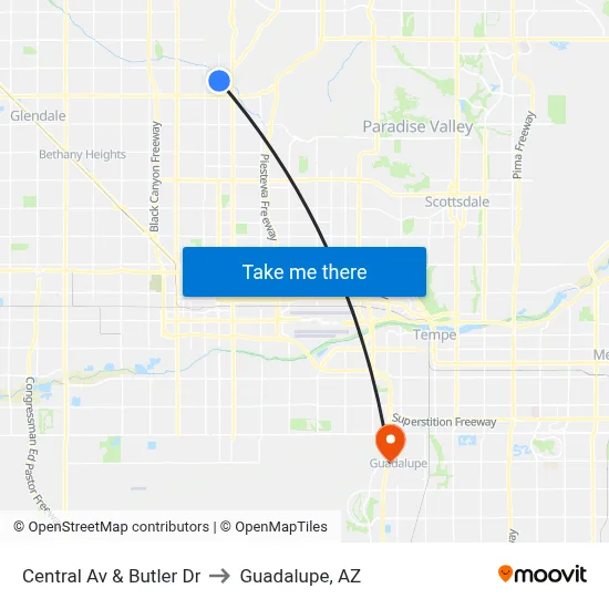 Central Av & Butler Dr to Guadalupe, AZ map