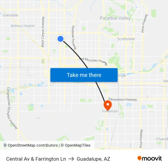 Central Av & Farrington Ln to Guadalupe, AZ map