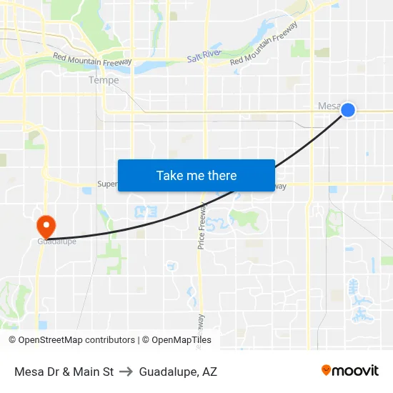 Mesa Dr & Main St to Guadalupe, AZ map