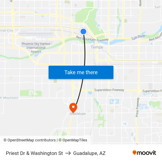 Priest Dr & Washington St to Guadalupe, AZ map