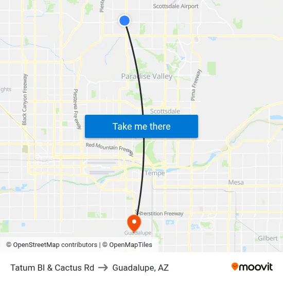 Tatum Bl & Cactus Rd to Guadalupe, AZ map