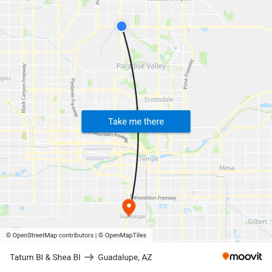 Tatum Bl & Shea Bl to Guadalupe, AZ map