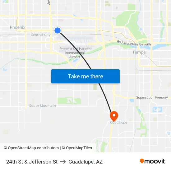 24th St & Jefferson St to Guadalupe, AZ map