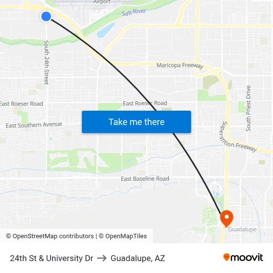 24th St & University Dr to Guadalupe, AZ map