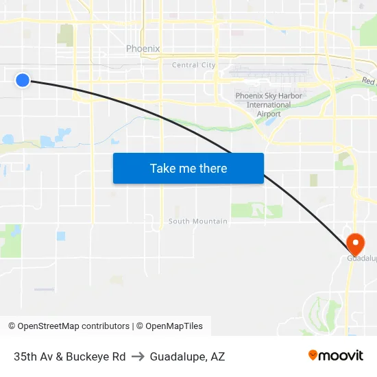 35th Av & Buckeye Rd to Guadalupe, AZ map