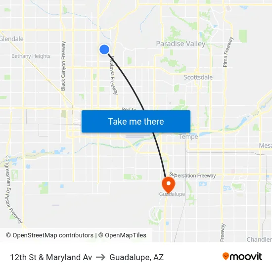 12th St & Maryland Av to Guadalupe, AZ map