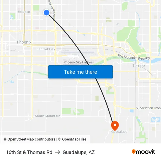 16th St & Thomas Rd to Guadalupe, AZ map