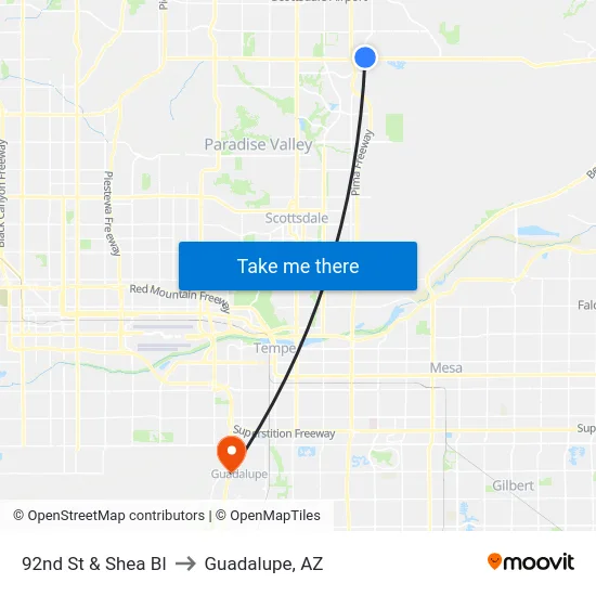 92nd St & Shea Bl to Guadalupe, AZ map