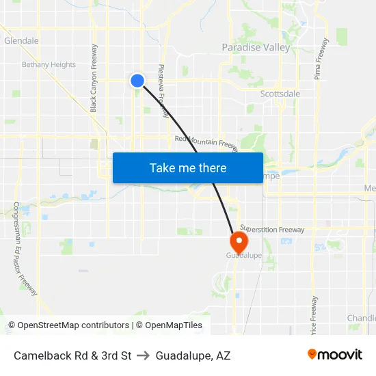 Camelback Rd & 3rd St to Guadalupe, AZ map