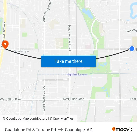 Guadalupe Rd & Terrace Rd to Guadalupe, AZ map