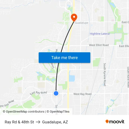 Ray Rd & 48th St to Guadalupe, AZ map