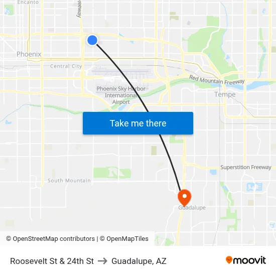 Roosevelt St & 24th St to Guadalupe, AZ map