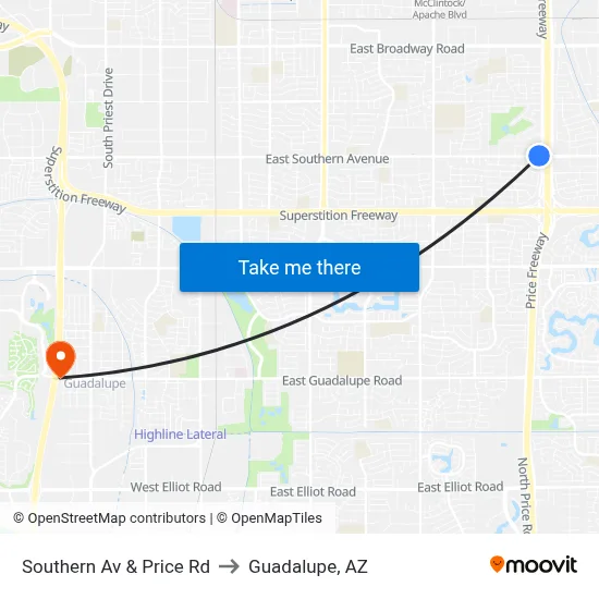 Southern Av & Price Rd to Guadalupe, AZ map