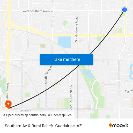 Southern Av & Rural Rd to Guadalupe, AZ map
