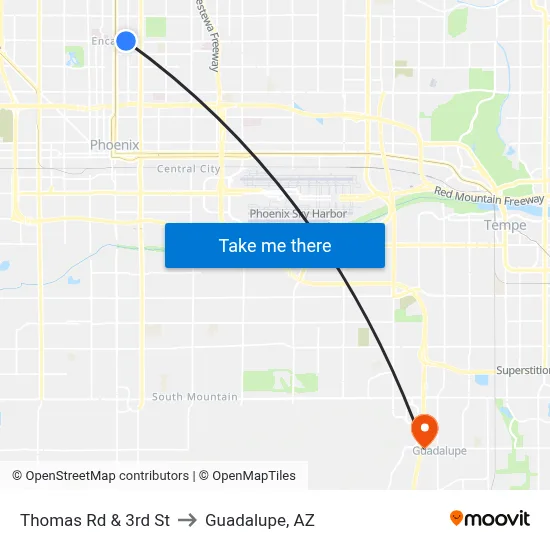 Thomas Rd & 3rd St to Guadalupe, AZ map