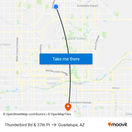 Thunderbird Rd & 37th Pl to Guadalupe, AZ map