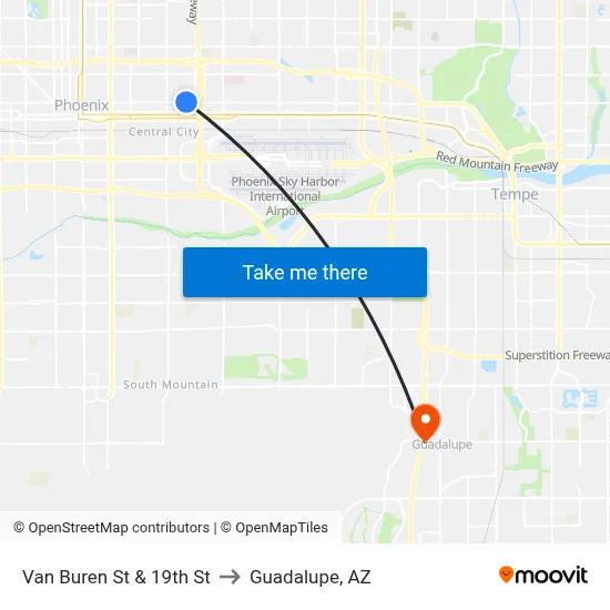 Van Buren St & 19th St to Guadalupe, AZ map