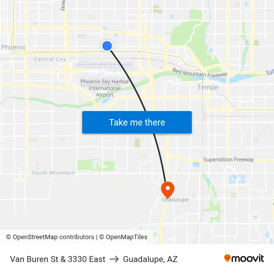 Van Buren St & 3330 East to Guadalupe, AZ map