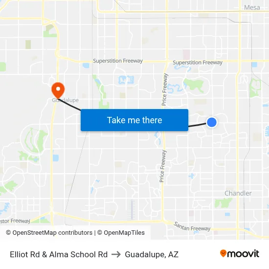 Elliot Rd & Alma School Rd to Guadalupe, AZ map
