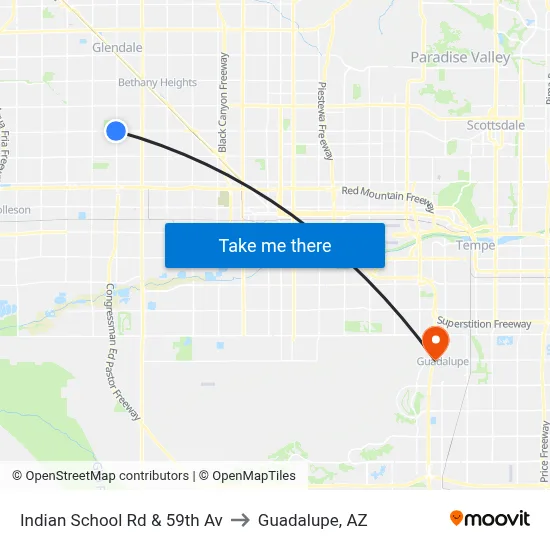Indian School Rd & 59th Av to Guadalupe, AZ map