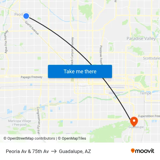 Peoria Av & 75th Av to Guadalupe, AZ map