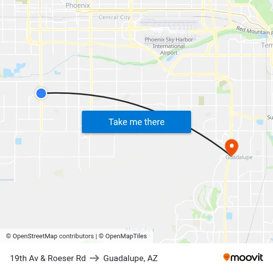 19th Av & Roeser Rd to Guadalupe, AZ map