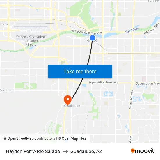 Hayden Ferry/Rio Salado to Guadalupe, AZ map