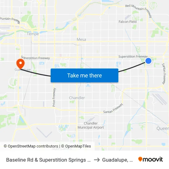 Baseline Rd & Superstition Springs Bl to Guadalupe, AZ map