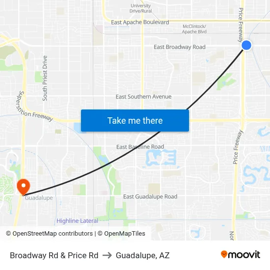 Broadway Rd & Price Rd to Guadalupe, AZ map