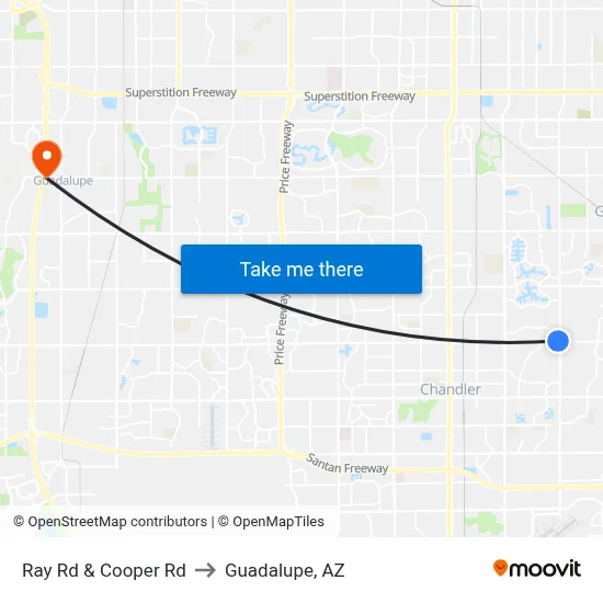 Ray Rd & Cooper Rd to Guadalupe, AZ map