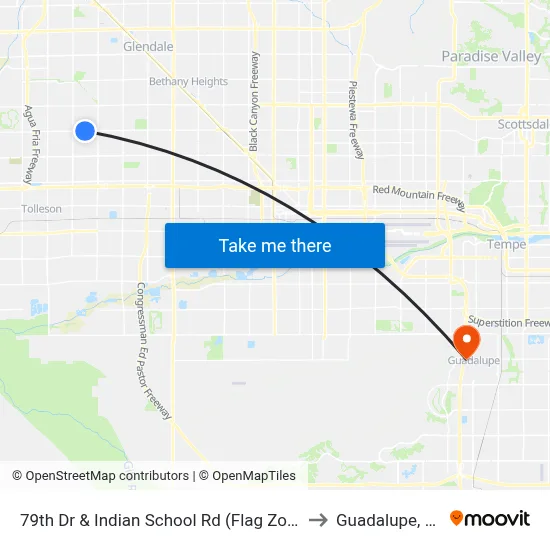 79th Dr & Indian School Rd (Flag Zone) to Guadalupe, AZ map
