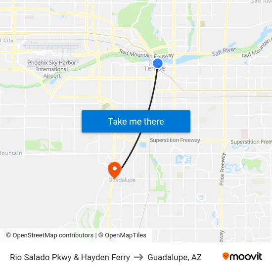 Rio Salado Pkwy & Hayden Ferry to Guadalupe, AZ map