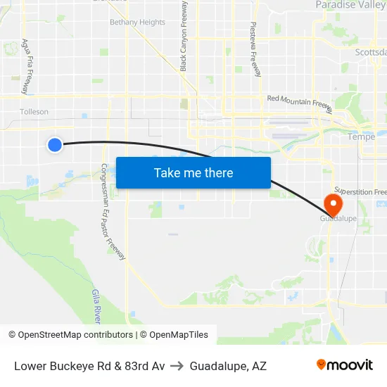 Lower Buckeye Rd & 83rd Av to Guadalupe, AZ map