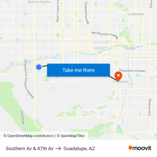 Southern Av & 47th Av to Guadalupe, AZ map