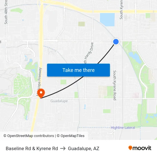 Baseline Rd & Kyrene Rd to Guadalupe, AZ map