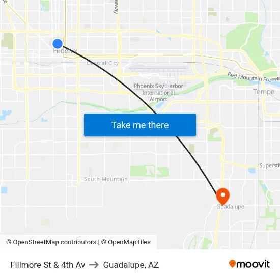 Fillmore St & 4th Av to Guadalupe, AZ map