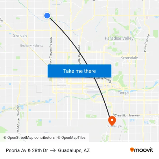 Peoria Av & 28th Dr to Guadalupe, AZ map