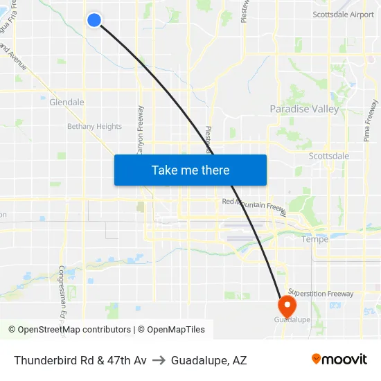 Thunderbird Rd & 47th Av to Guadalupe, AZ map