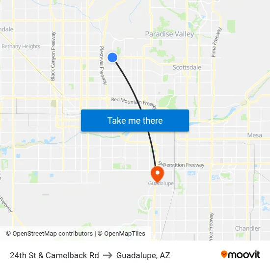 24th St & Camelback Rd to Guadalupe, AZ map